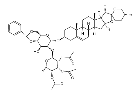 diosgenyl 2,3,4-tri-O-acetyl-α-L-rhamnopyranosyl-(1->2)-4,6-O-benzylidene-β-D-glucopyranoside结构式