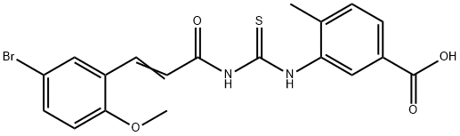 3-[[[[3-(5-bromo-2-methoxyphenyl)-1-oxo-2-propenyl]amino]thioxomethyl]amino]-4-methyl-benzoic acid结构式