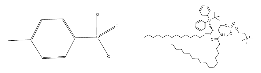 2-(((((2S,3R,E)-3-((tert-butyldiphenylsilyl)oxy)-2-stearamidooctadec-4-en-1-yl)oxy)(methoxy)phosphoryl)oxy)-N,N,N-trimethylethanaminium 4-methylbenzenesulfonate结构式