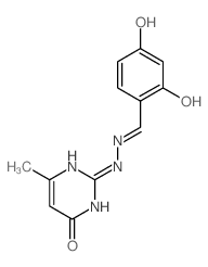 2-[2-[(E)-(2-hydroxy-4-oxo-1-cyclohexa-2,5-dienylidene)methyl]hydrazinyl]-6-methyl-1H-pyrimidin-4-one结构式