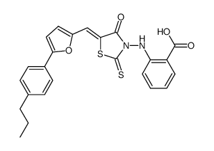 2-{5-[1-[5-(4-propylphenyl)furan-2-yl]methylidene]-4-oxo-2-thioxothiazolidin-3-ylamino}benzoic acid Structure