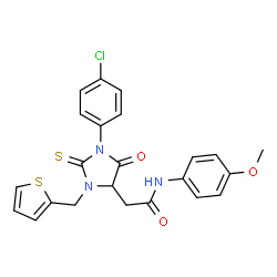 2-[1-(4-chlorophenyl)-5-oxo-3-(thiophen-2-ylmethyl)-2-thioxoimidazolidin-4-yl]-N-(4-methoxyphenyl)acetamide Structure