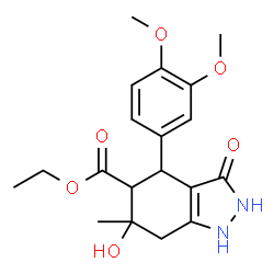 ethyl (4S,5R,6S)-4-(3,4-dimethoxyphenyl)-6-hydroxy-6-methyl-3-oxo-2,4, 5,7-tetrahydro-1H-indazole-5-carboxylate structure