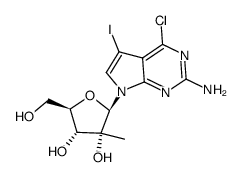 7H-Pyrrolo[2,3-d]pyrimidin-2-amine, 4-chloro-5-iodo-7-(2-C-methyl-beta-D-ribofuranosyl)- Structure