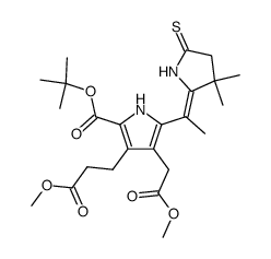 t-butyl 5-<1-(3,3-dimethyl-5-thioxopyrrolidin-2-ylidene)ethyl>-3-(2-methoxycarbonylethyl)-4-methoxycarbonylmethylpyrrole-2-carboxylate Structure