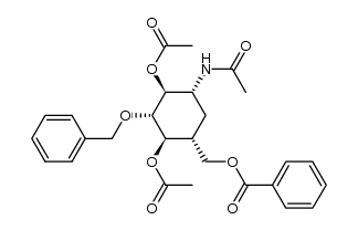 (1R,2S,3S,4R,6R)-4-acetamido-6-((benzoyloxy)methyl)-2-(benzyloxy)cyclohexane-1,3-diyl diacetate structure
