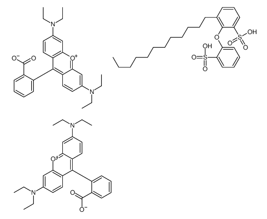 bis{N-[9-(2-carboxyphenyl)-6-(diethylamino)-3H-xanthen-3-ylidene]-N-ethylethanaminium} 3-dodecyl-2-(2-sulfonatophenoxy)benzenesulfonate Structure