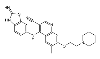 4-[(2-氨基-6-苯并噻唑)氨基]-6-甲基-7-[2-(1-哌啶基)乙氧基]-3-喹啉甲腈结构式