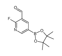 2-fluoro-5-(4,4,5,5-tetramethyl-1,3,2-dioxaborolan-2-yl)pyridine-3-carbaldehyde结构式