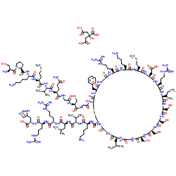 L-Seryl-L-prolyl-L-lysyl-L-methionyl-L-valyl-L-glutaminylglycyl-L-seryl-N-{(4R,10S,16S,19S,22S,25S,28S,31S,34S,37S,40S,43S,49S,52R)-4-{[(2S,5S,8S,11S,14S,17S)-21-amino-5,8-bis(3-carbamimidamidopropyl)-2-carboxy-1-(1H-imidazol-5-yl)-11-isobutyl-14-isopropyl-4,7,10,13,16-pentaoxo-3,6,9,12,15-pentaazahenicosan-17-yl]carbamoyl}-40-(4-aminobutyl)-49-benzyl-28-[(2S)-2-butanyl]-31,43-bis(3-carbamimidamidopropyl)-34-(carboxymethyl)-16,19,22,25-tetrakis(hydroxymethyl)-10-isobutyl-37-[2-(methylsulfanyl)ethyl]-6,9,12,15,18,21,24,27,30,33,36,39,42,45,48,51-hexadecaoxo-1,2-dithia-5,8,11,14,17,20,23,26,29,32,35,38,41,44,47,50-hexadecaazacyclotripentacontan-52-yl}glycinamide 2-hydroxy-1,2,3-propanetricarboxylate (1:1)结构式