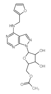 [5-[5-(2-furylmethylamino)-2,4,8,9-tetrazabicyclo[4.3.0]nona-1,3,5,7-tetraen-9-yl]-3,4-dihydroxy-oxolan-2-yl]methyl acetate structure