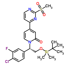 (S)-1-(2-(tert- butyldimethylsilyloxy)-1-(4-chloro-3-fluorophenyl)ethyl)-4-(2-(methylsulfonyl)pyrimidin-4- yl)pyridin-2(1H)-one structure