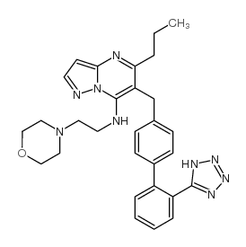 N-(2-(4-Morpholinyl)ethyl)-5-propyl-6-((2'-(1H-tetrazol-5-yl)(1,1'- biphenyl)-4-yl)methyl) pyrazolo(1,5-a)pyrimidin-7-amine structure