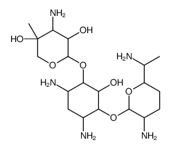 (+)-4-O-(2,6-Diamino-2,3,4,6,7-pentadeoxy-α-D-ribo-heptopyranosyl)-6-O-(3-amino-4-C-methyl-3-deoxy-β-L-arabino-pentopyranosyl)-2-deoxy-D-streptamine structure