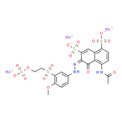 trisodium 4-(acetylamino)-5-hydroxy-6-[[4-methoxy-3-[[2-(sulphonatooxy)ethyl]sulphonyl]phenyl]azo]naphthalene-1,7-disulphonate structure