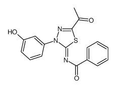 N-[5-acetyl-3-(3-hydroxyphenyl)-1,3,4-thiadiazol-2-ylidene]benzamide结构式