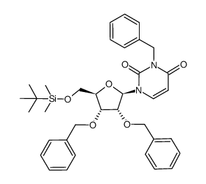 3-benzyl-1-((2R,3R,4R,5R)-3,4-bis(benzyloxy)-5-(((tert-butyldimethylsilyl)oxy)methyl)tetrahydrofuran-2-yl)pyrimidine-2,4(1H,3H)-dione结构式