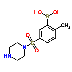 (2-methyl-5-(piperazin-1-ylsulfonyl)phenyl)boronic acid structure