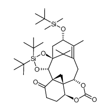 (3aS,3a1S,7S,8aS,11aS,11bS,14aS)-10,10-di-tert-butyl-7-((tert-butyldimethylsilyl)oxy)-6,16,16-trimethyl-3a,4,7,8,14,14a-hexahydro-11aH-1,3,9,11-tetraoxa-10-sila-3a1,11b:5,8a-dimethanocyclopenta[4,5]cyclodeca[1,2,3-de]naphthalene-2,12(13H)-dione结构式