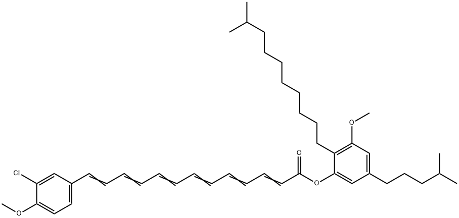 13-(3-Chloro-4-methoxyphenyl)-2,4,6,8,10,12-tridecahexaenoic acid 3-methoxy-2-(9-methyldecyl)-5-(4-methylpentyl)phenyl ester结构式