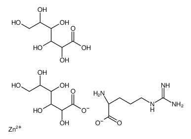 (2S)-2-amino-5-(diaminomethylideneamino)pentanoic acid, 2,3,4,5,6-pent ahydroxyhexanoate, zinc(+2) cation structure