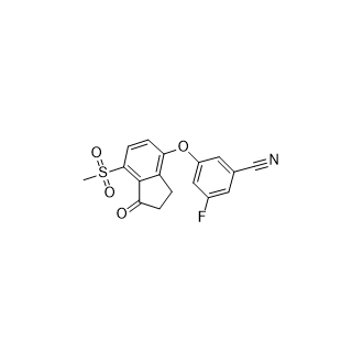3-氟-5-((7-(甲基磺酰基)-1-氧代-2,3-二氢-1H-茚-4-基)氧基)苯甲腈结构式