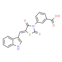 3-[(5Z)-5-(1H-indol-3-ylmethylidene)-4-oxo-2-thioxo-1,3-thiazolidin-3-yl]benzoic acid结构式