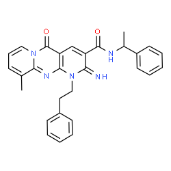 2-imino-10-methyl-5-oxo-N-(1-phenylethyl)-1-(2-phenylethyl)-1,5-dihydro-2H-dipyrido[1,2-a:2',3'-d]pyrimidine-3-carboxamide结构式