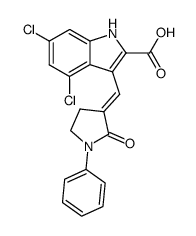 5-(E)-4,6-Dichloro-3-(2-oxo-1-phenylpyrrolidin-3-ylidenemethyl)-1H-indole-2-carboxylic acid sodium salt结构式