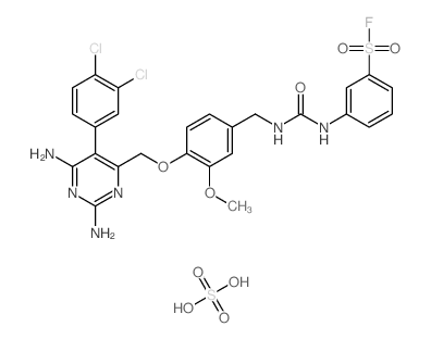 3-[[4-[[2,6-diamino-5-(3,4-dichlorophenyl)pyrimidin-4-yl]methoxy]-3-methoxy-phenyl]methylcarbamoylamino]benzenesulfonyl fluoride; sulfuric acid structure