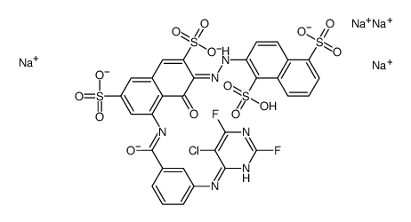 tetrasodium 2-[[8-[[3-[(5-chloro-2,6-difluoro-4-pyrimidinyl)amino]benzoyl]amino]-1-hydroxy-3,6-disulphonato-2-naphthyl]azo]naphthalene-1,5-disulphonate Structure