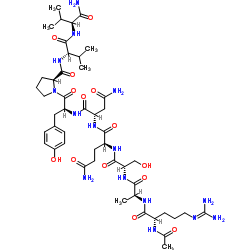 N2-Acetyl-N5-(diaminomethylene)-L-ornithyl-L-alanyl-L-seryl-L-glutaminyl-L-asparaginyl-L-tyrosyl-L-prolyl-L-valyl-L-valinamide结构式