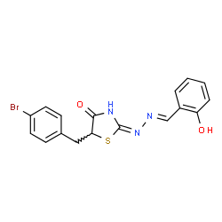 2-hydroxybenzaldehyde [5-(4-bromobenzyl)-4-oxo-1,3-thiazolidin-2-ylidene]hydrazone Structure