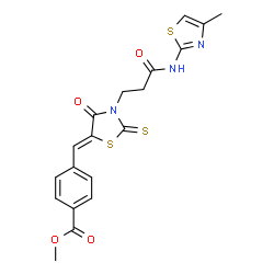 methyl (Z)-4-((3-(3-((4-methylthiazol-2-yl)amino)-3-oxopropyl)-4-oxo-2-thioxothiazolidin-5-ylidene)methyl)benzoate structure