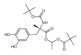 α-pivaloyloxyethyl L-N-(t butoxycarbonyl)-3-(3,4-dihydroxyphenyl)-2-methylalaninate结构式