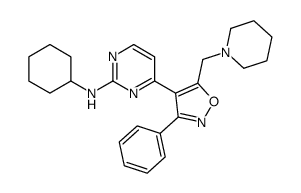 N-环己基-4-[3-苯基-5-(1-哌啶基甲基)-4-异噁唑]-2-嘧啶胺结构式