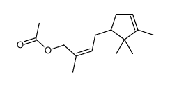 2-methyl-4-(2,2,3-trimethyl-3-cyclopenten-1-yl)-2-butenyl acetate structure