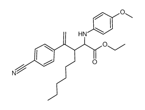 ethyl 3-(1-hexyl)-4-(4-cyanophenyl)-2-[N-(4-methoxyphenylamino)]pent-4-enoate Structure