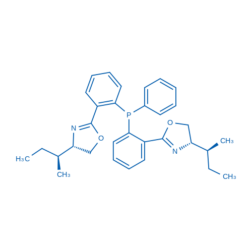 (4S,4'S)-2,2'-((Phenylphosphanediyl)bis(2,1-phenylene))bis(4-((S)-sec-butyl)-4,5-dihydrooxazole) structure