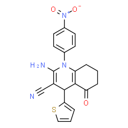 2-amino-1-{4-nitrophenyl}-5-oxo-4-(2-thienyl)-1,4,5,6,7,8-hexahydro-3-quinolinecarbonitrile structure