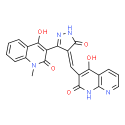 1,8-Naphthyridin-2(1H)-one,3-[[3-(1,2-dihydro-4-hydroxy-1-methyl-2-oxo-3-quinolinyl)-1,5-dihydro-5-oxo-4H-pyrazol-4-ylidene]methyl]-4-hydroxy-(9CI) Structure