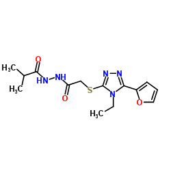 Propanoic acid, 2-methyl-, 2-[[[4-ethyl-5-(2-furanyl)-4H-1,2,4-triazol-3-yl]thio]acetyl]hydrazide (9CI)结构式