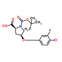 (4S)-4-(4-Chloro-3-fluorophenoxy)-1-{[(2-methyl-2-propanyl)oxy]carbonyl}-L-proline结构式