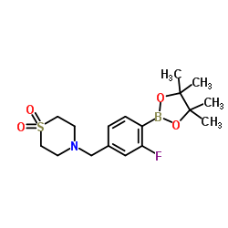 4-[3-Fluoro-4-(4,4,5,5-tetramethyl-1,3,2-dioxaborolan-2-yl)benzyl]thiomorpholine 1,1-dioxide Structure