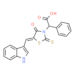 (Z)-2-(5-((1H-indol-3-yl)methylene)-4-oxo-2-thioxothiazolidin-3-yl)-2-phenylacetic acid Structure