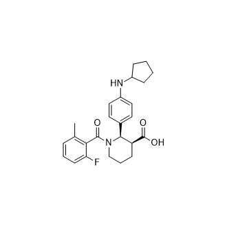 (2R,3S)-2-(4-(cyclopentylamino)phenyl)-1-(2-fluoro-6-methylbenzoyl)piperidine-3-carboxylic acid structure