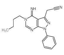 (5-butyl-4-imino-1-phenyl-4,5-dihydro-1H-pyrazolo[3,4-d]pyrimidin-3-yl)acetonitrile structure