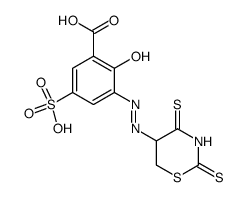 3-[(2,4-dithioxo-[1,3]thiazinan-5-ylidene)-hydrazino]-2-hydroxy-5-sulfo-benzoic acid结构式