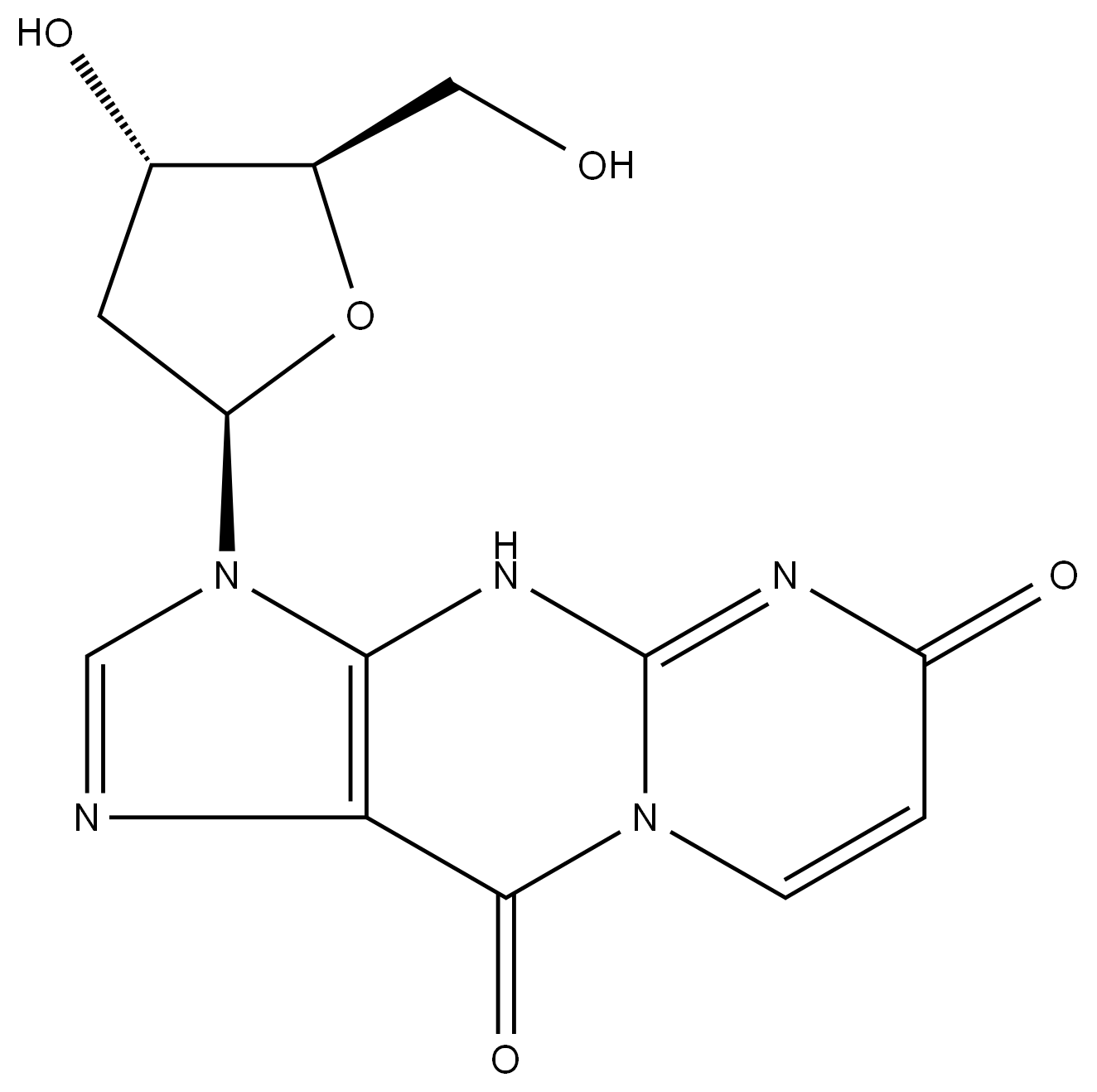 3-(2-Deoxy-β-D-erythro-pentofuranosyl)-3,5-dihydropyrimido[1,2-a]purine-6,10-dione结构式