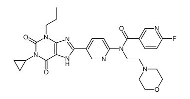 1-Cyclopropyl-3-propyl-8-[6-(N-[6-fluoronicotinoyl]-N-(2-morpholinoethyl)amino)-3-pyridyl]xanthine Structure